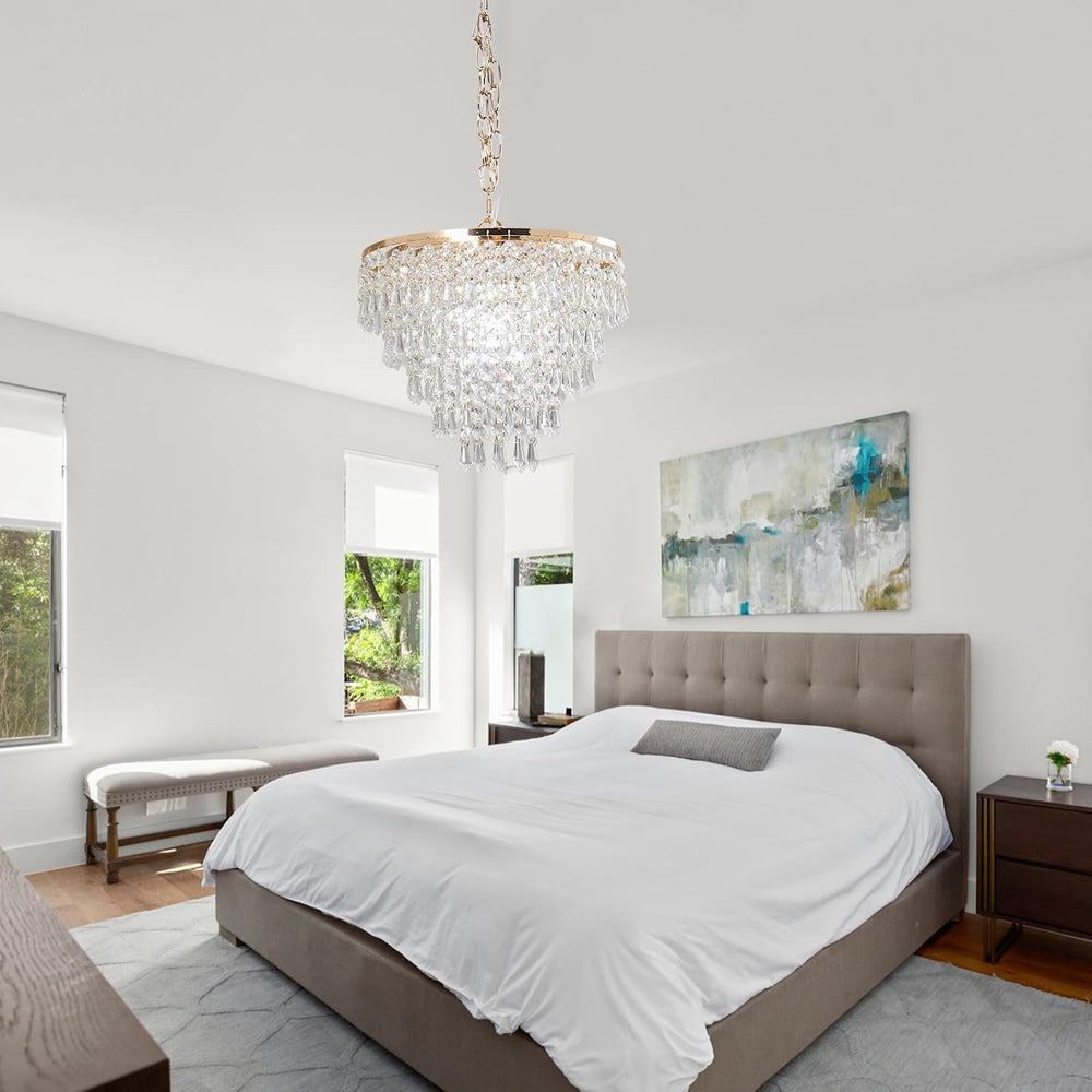 FRIXCHUR Gold Crystal Chandelier, Semi Flush Pendant Light, 11.8 in