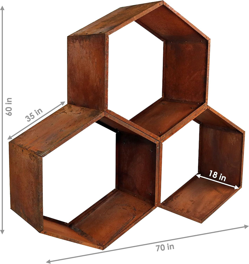 Sunnydaze Steel Outdoor Firewood Rack, 30” W, Hexagon, Bronze, Set of 3