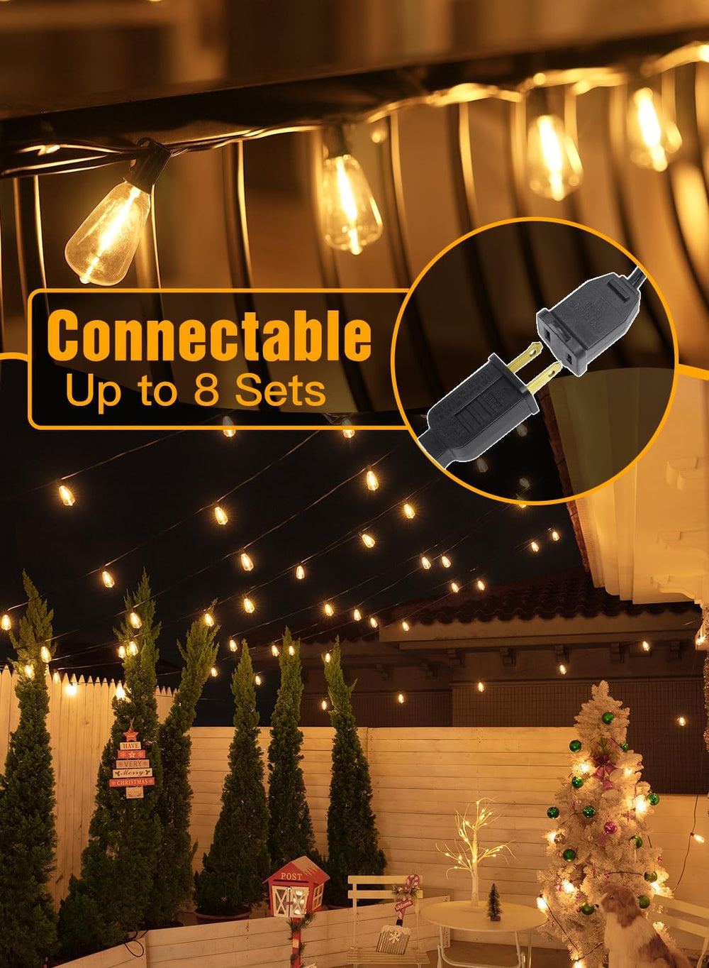 Ollny Outdoor String Lights 120FT with 60+2 Spare ST38 Vintage Bulbs, Shatter...