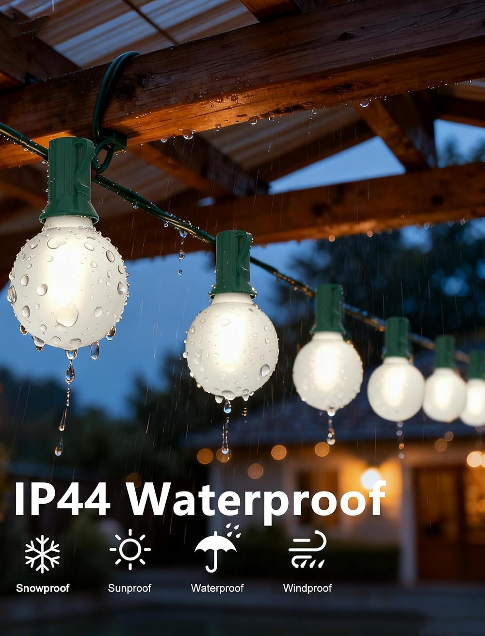 50FT G40 LED Christmas Lights with 27 LED Globe Frosted White Bulbs