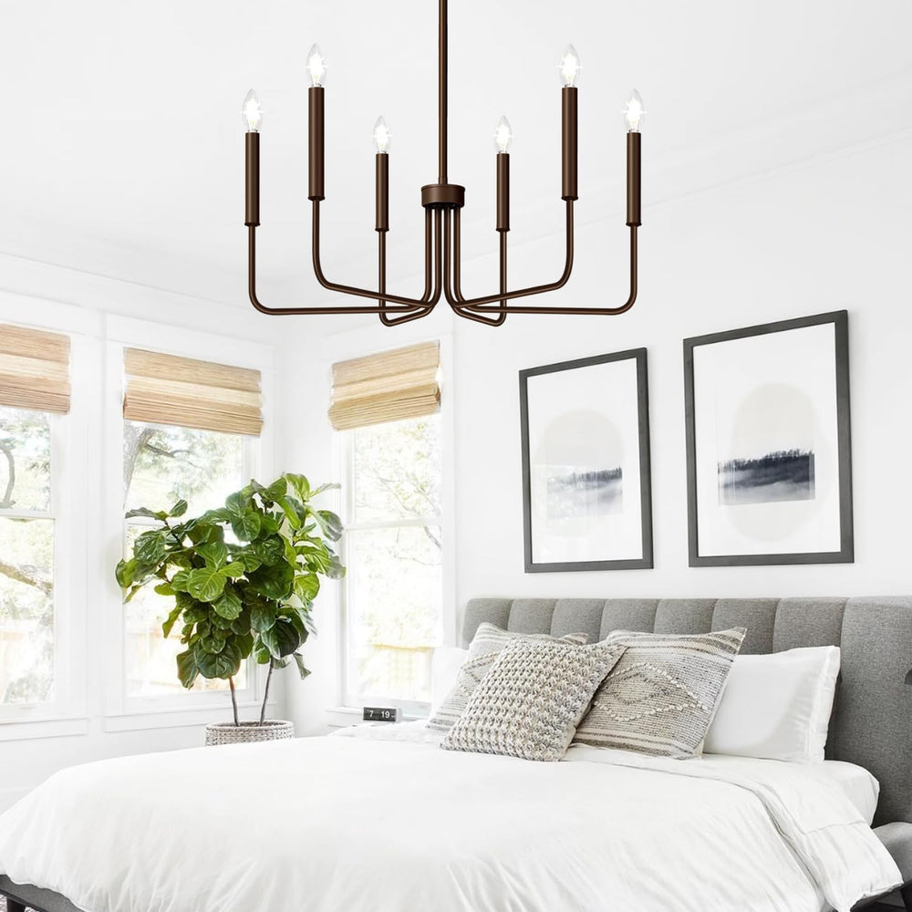 6-Light Farmhouse Chandelier for Dining Room Lighting Fixtures Hanging, Oil-R...