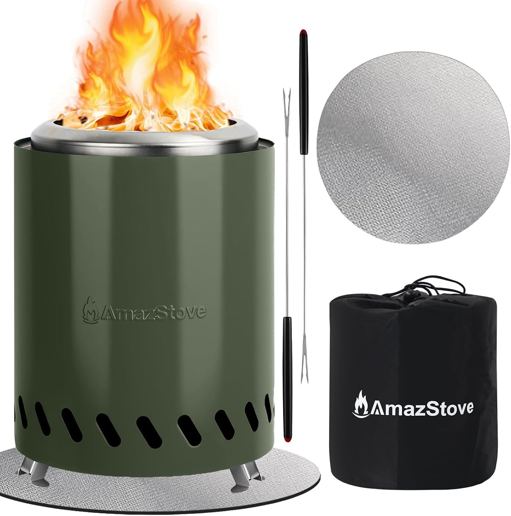 9.7 x 7.1 Inch Tabletop Fire Pit by AmazStove, Low Smoke Camping Stove for Ou...