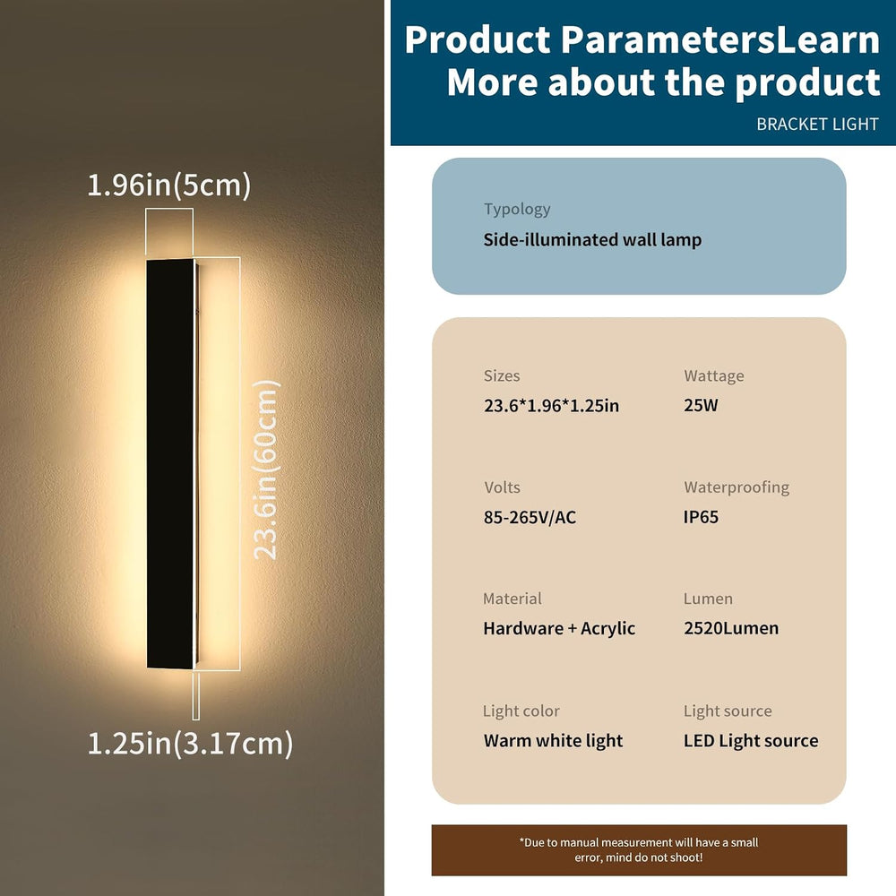 23.6inch Modern LED Wall Sconce, 3000K Warm White Outdoor Lights, IP65 Waterp...