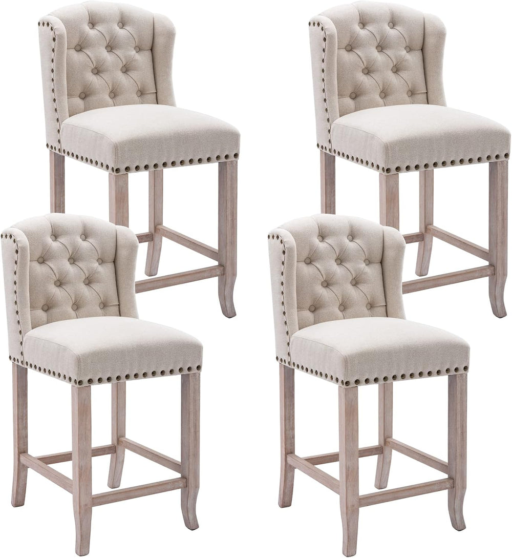DUOMAY Tufted 26" Counter Stools Set of 4, Linen Beige