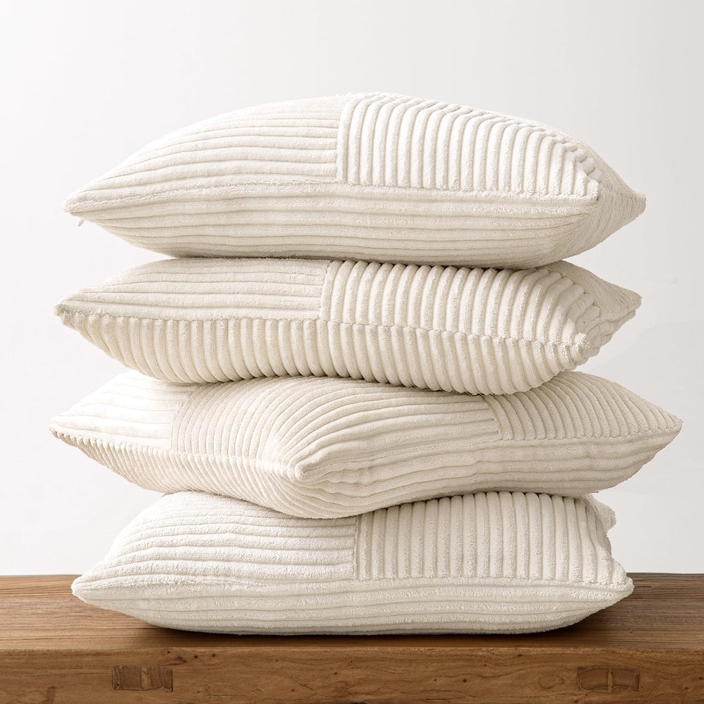MIULEE Beige Throw Pillow Covers 20x20 Inch Set of 4 Boho Patchwork Cushion C...