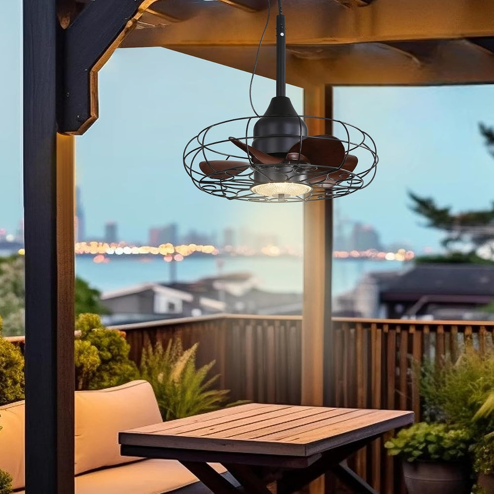 25Inch Outdoor Caged Ceiling Fan with Light Remote Control 3 Color Temp. IP65...