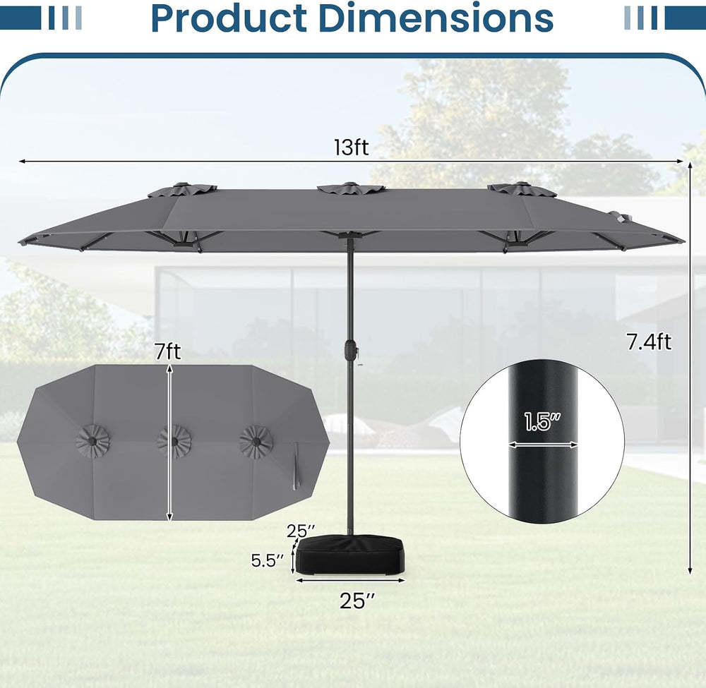 Tangkula 13FT Double-Sided Solar Patio Umbrella, Extra-Large Outdoor Twin Umb...