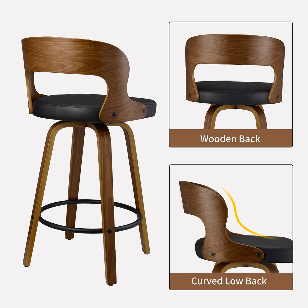 VipDesk 26 Inch Swivel Bar Stools, Faux Leather Mid Century Counter Height Ba...