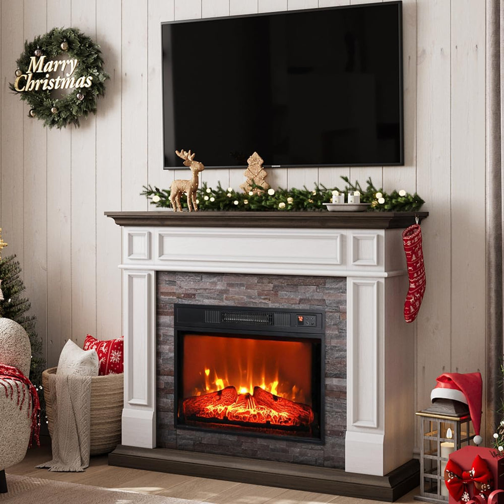 Naice 44" Electric Fireplace Mantel, Farmhouse TV Stand w/ 23" Heat...