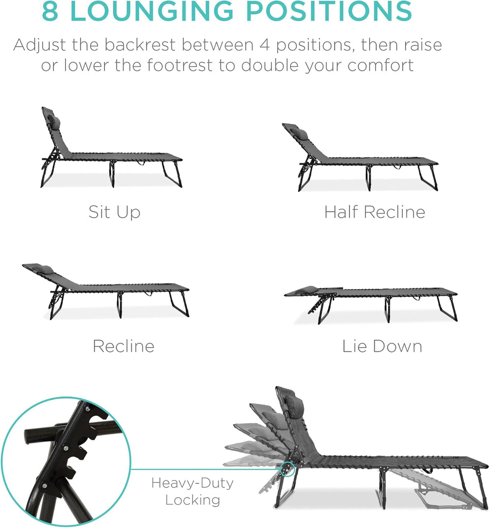 Best Choice Products Extra Wide Patio Chaise Lounge Chair, Portable Outdoor F...