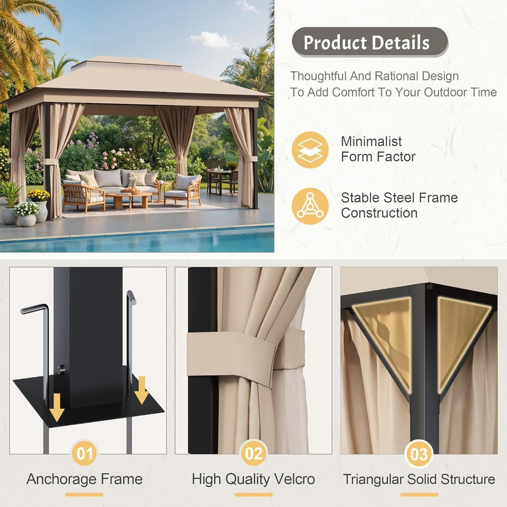 Devoko 10'x13' Outdoor Gazebo for Patio, Heavy Duty Steel Frame Canopy