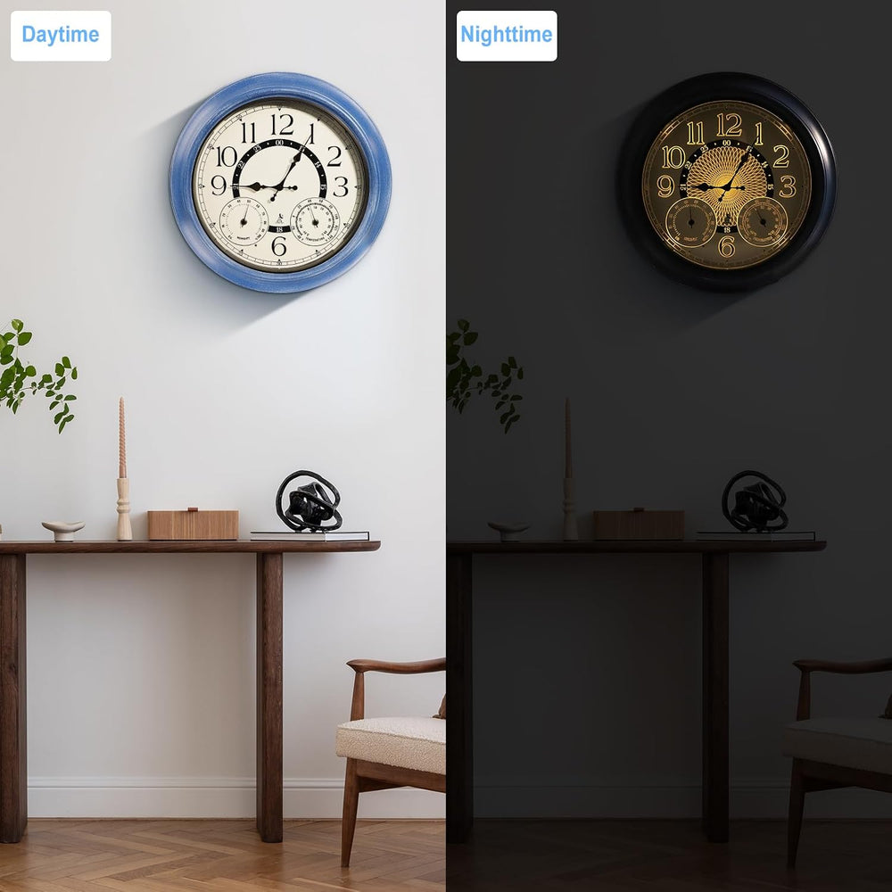 18-Inch Outdoor Wall Clock with Thermometer Hygromete