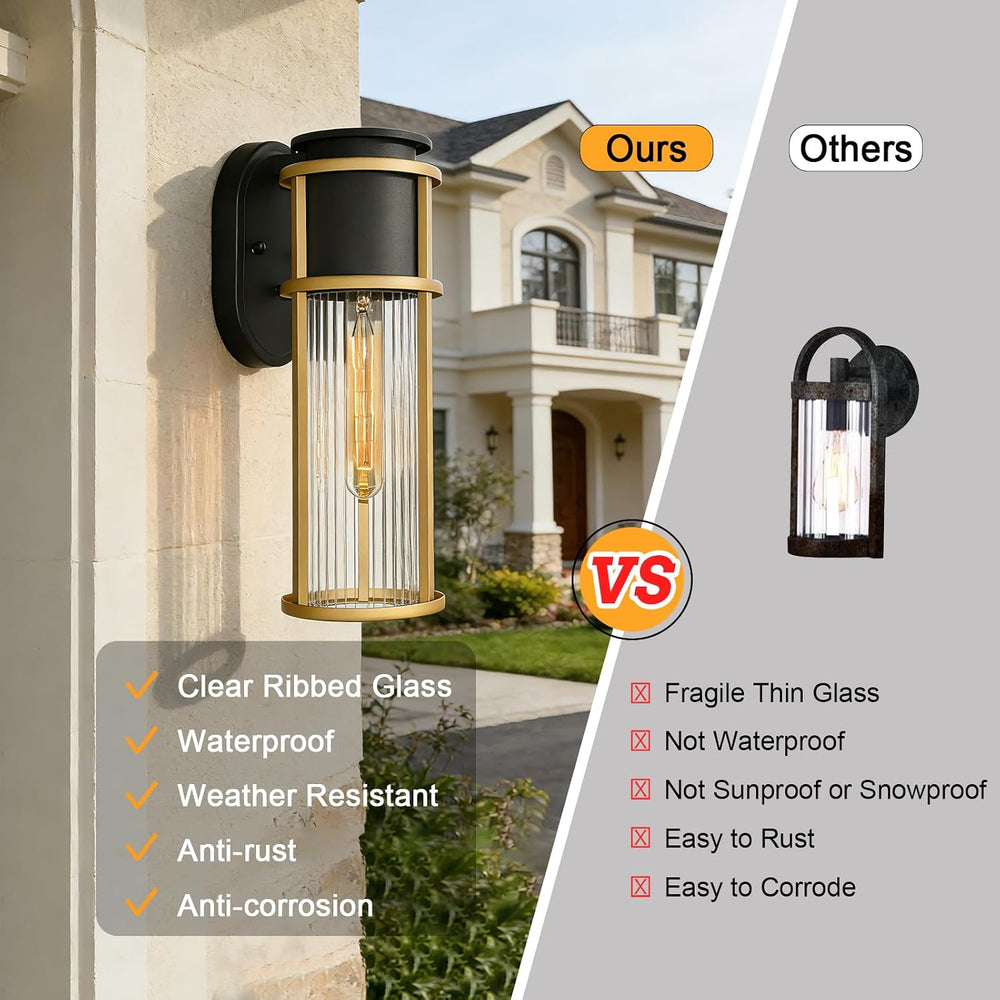 ALVIME 2 Pack Modern Gold & Black Outdoor Wall Sconces, 15 Inch Waterproo...