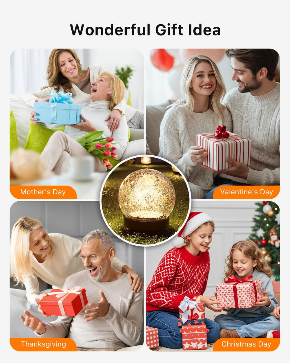 8 Pack 3.94" Warm White Solar Powered Crackle Glass Orb LED Lights