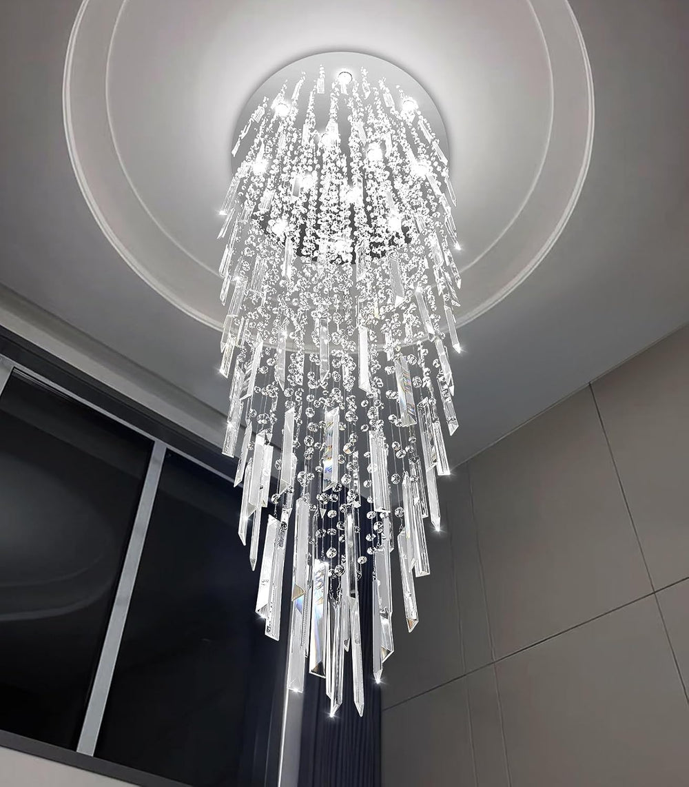 D32'' x H100'' Modern Crystal Chandelier High Ceiling Chandel...