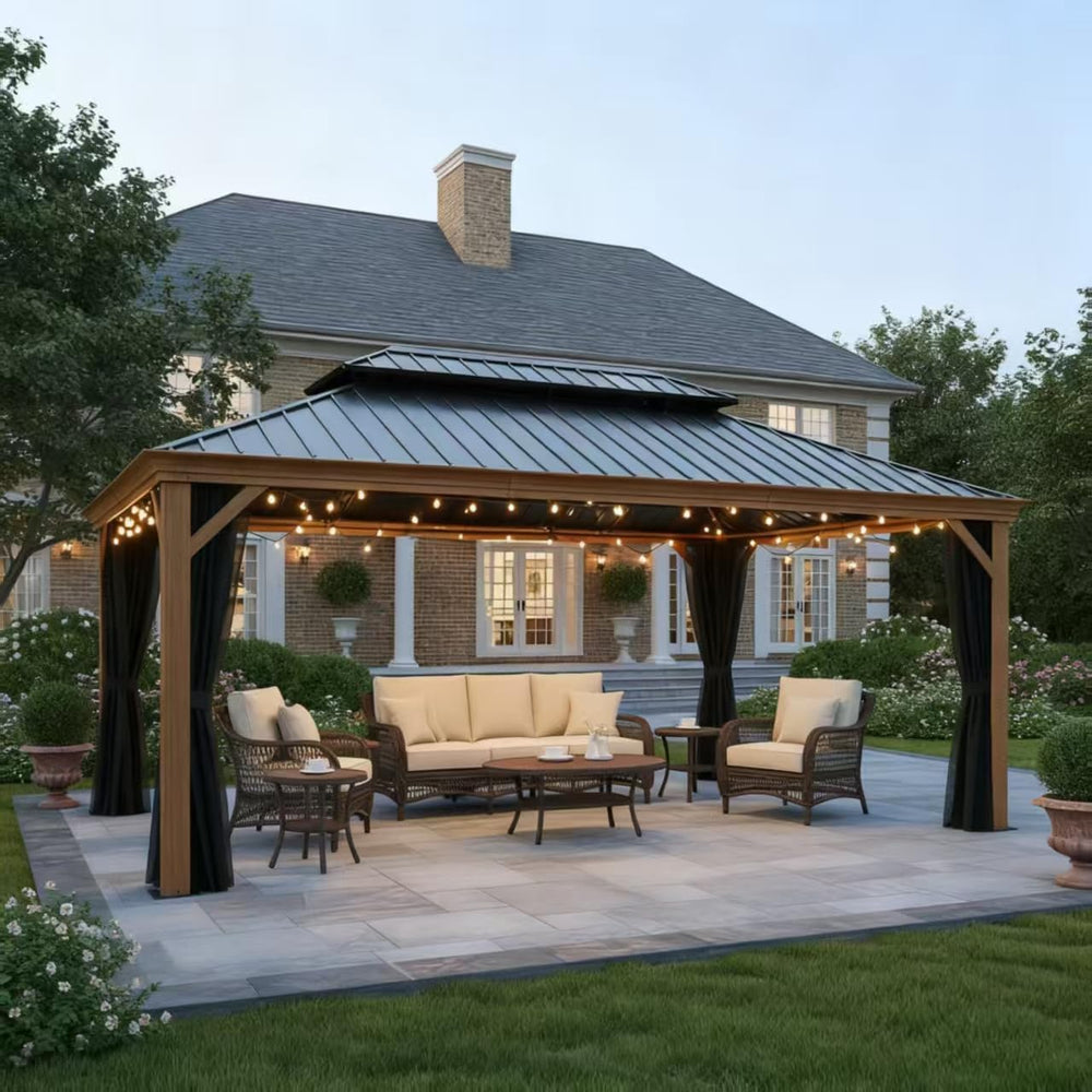 PURPLE LEAF Outdoor Gazebo 12' x 16' with Light Drainage System, Wood...