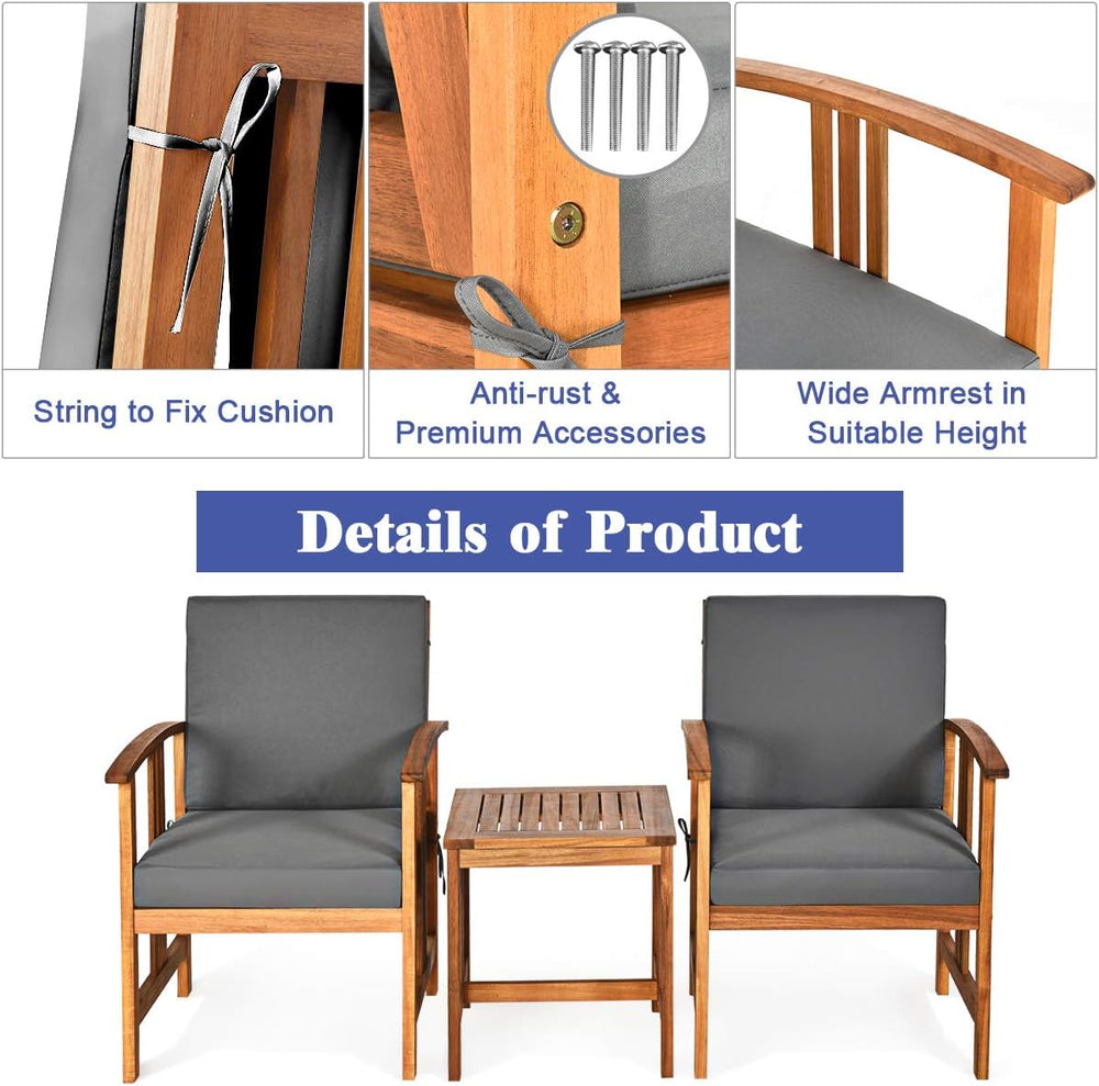 Tangkula 3 Pieces Patio Furniture Set, Includes Set of 2 Outdoor Acacia Wood ...
