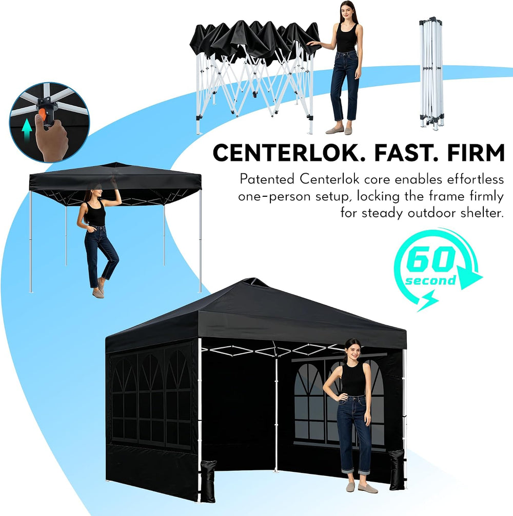 10x10 Pop Up Canopy Tent with 3 Sidewalls & Double Roof Vents
