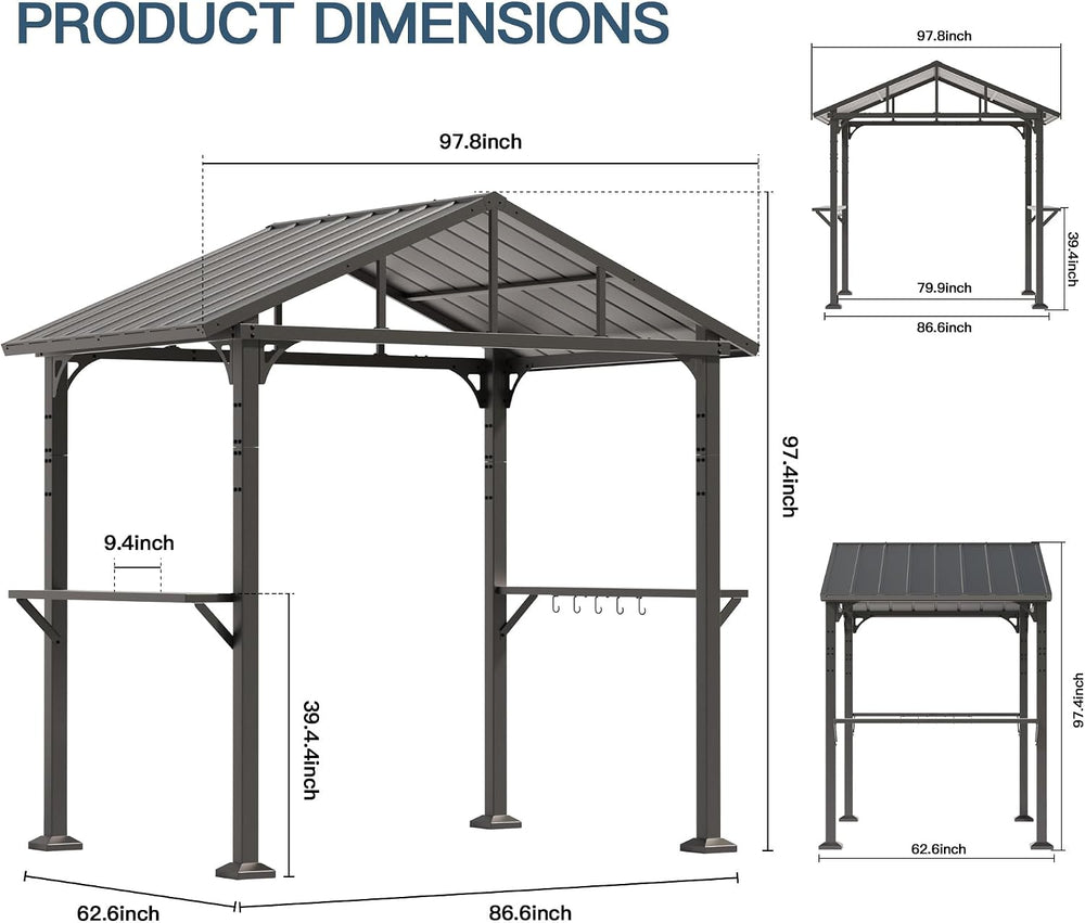 Kullavik 8'x5' Hardtop Grill Gazebo,BBQ Gazebo Canopy for Outdoor Grill