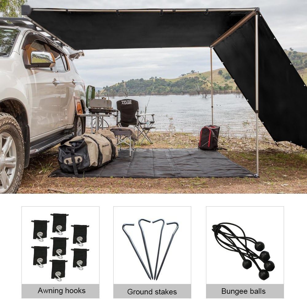 Shatex 8x10ft RV Awning Shade with 90% Privacy Screen Free Kit, Black