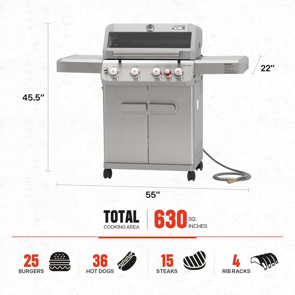 Monument Grills 4+1 Burner Natural Gas Grill with Natural Gas Hose, 50,000 BT...
