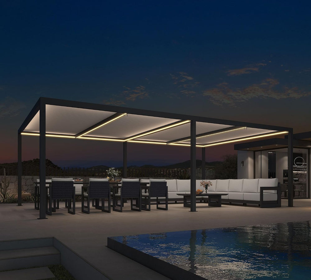 PURPLE LEAF 14' x 24' Louvered Pergola w/LED Lights & Independent...