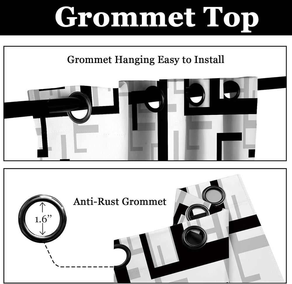 Black and White Modern Blackout Curtains, 52 x 84 Inch, Grommet, 2 Panels