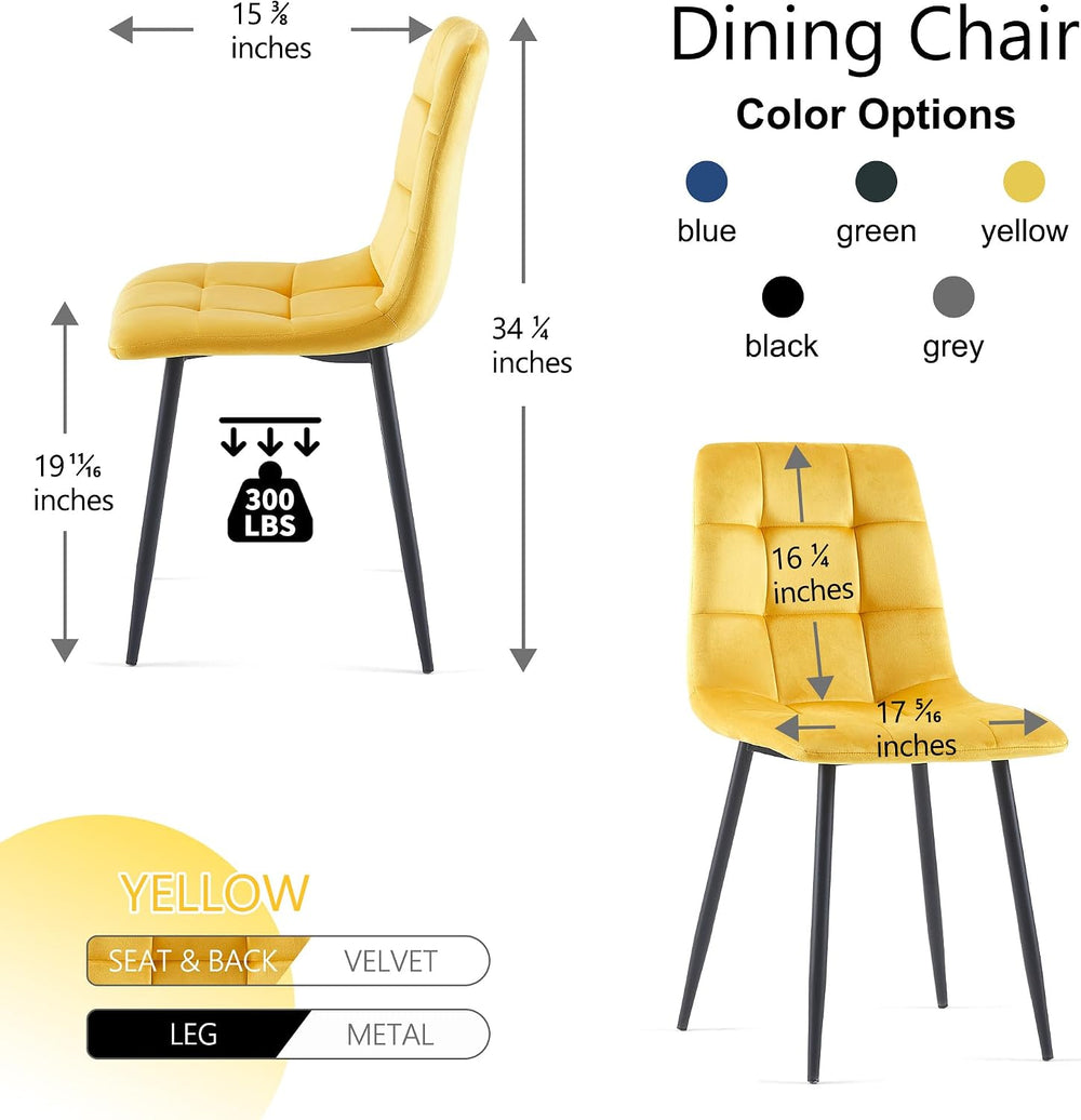 NORDICANA Yellow Velvet Dining Chairs Set of 4, Upholstered Tufted Kitchen Ch...