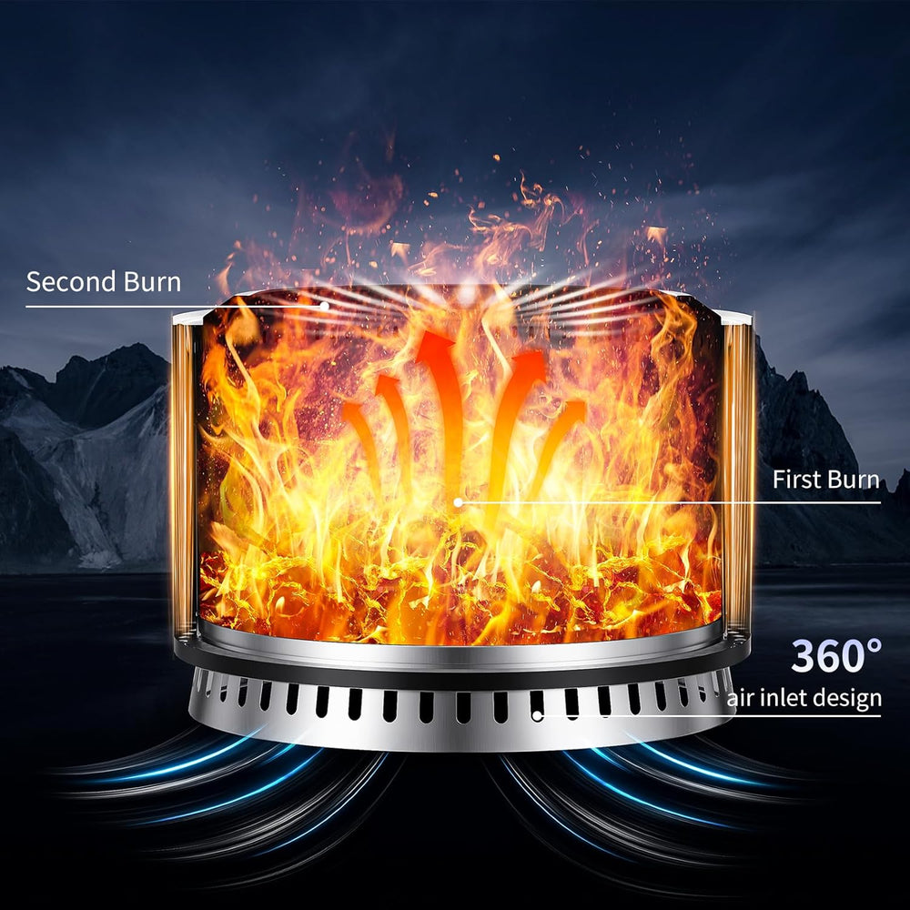 27 inch Smokeless Fire Pit with Waterproof Cover & Fire Poker