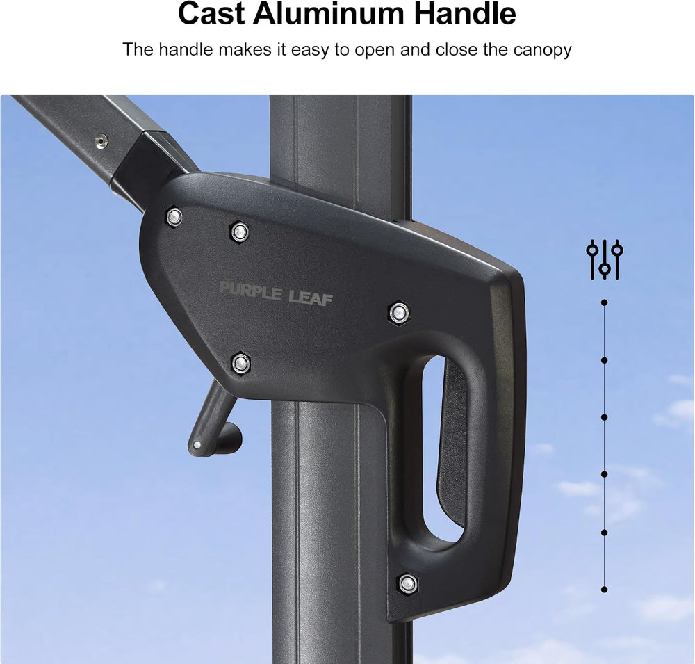PURPLE LEAF Cantilever Umbrella 9' x 11.5' Rectangle 360° Rotation Grey