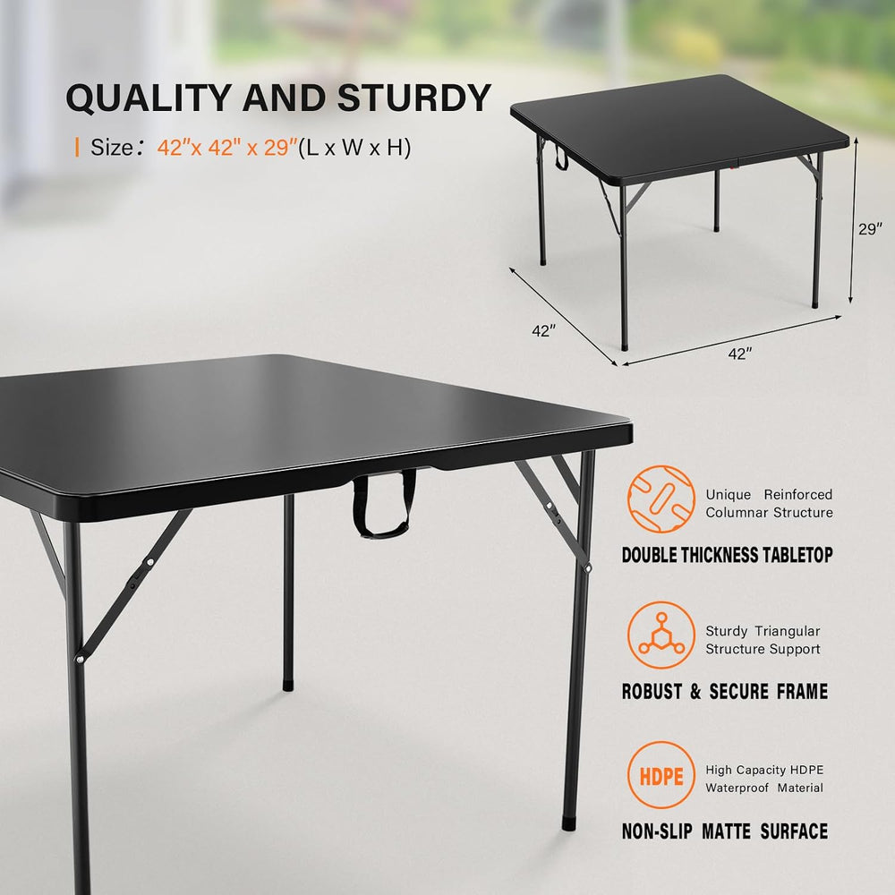 VINGLI 42" Fold in Half Square Table, Bi-Folding Commercial Portable Pla...