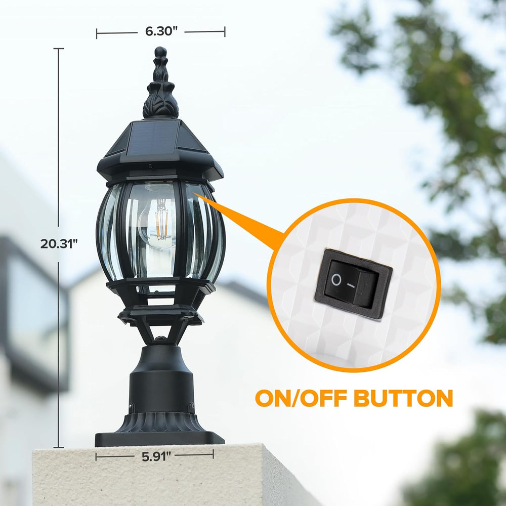 LUTEC Solar Post Light With Pier Mount Base, Dusk to Dawn Aluminium Lamp, Ext...
