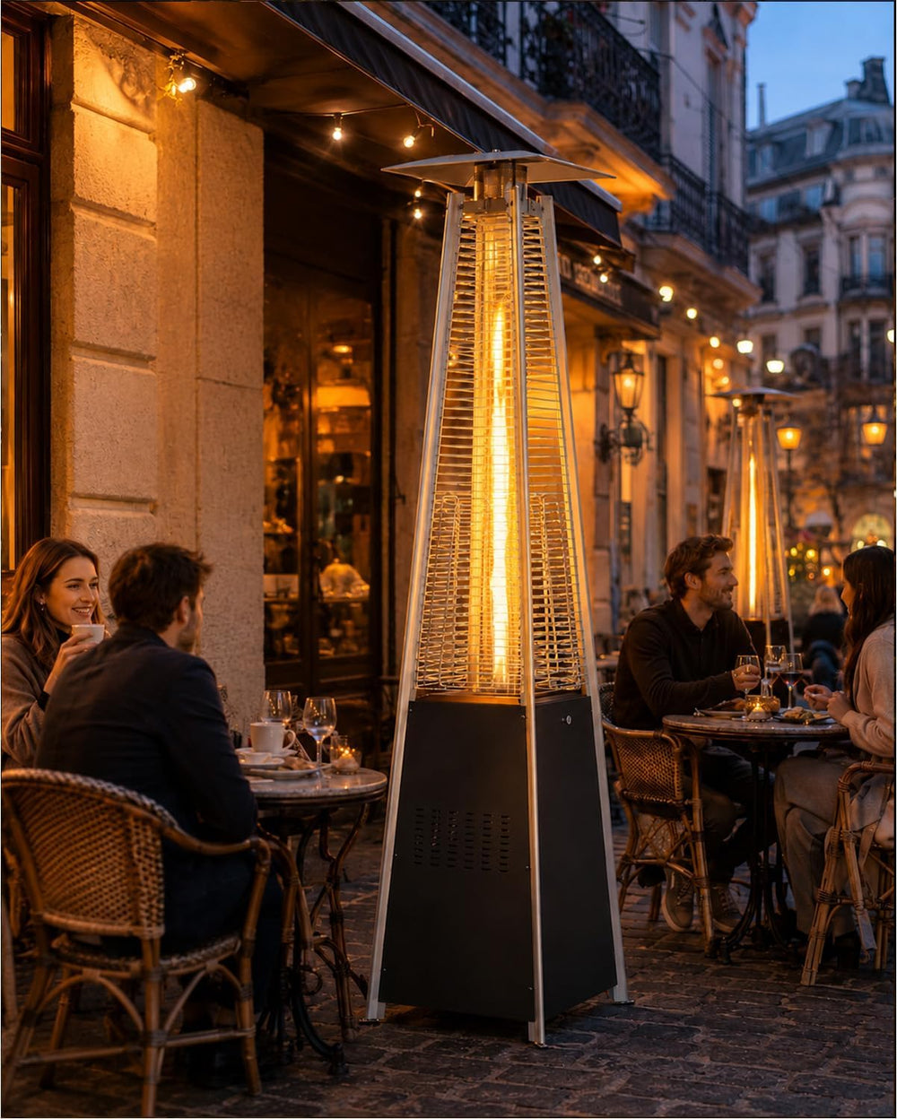 NAVINE 48,000 BTU Pyramid Patio Heater with Wheels, Cover, Dark Black