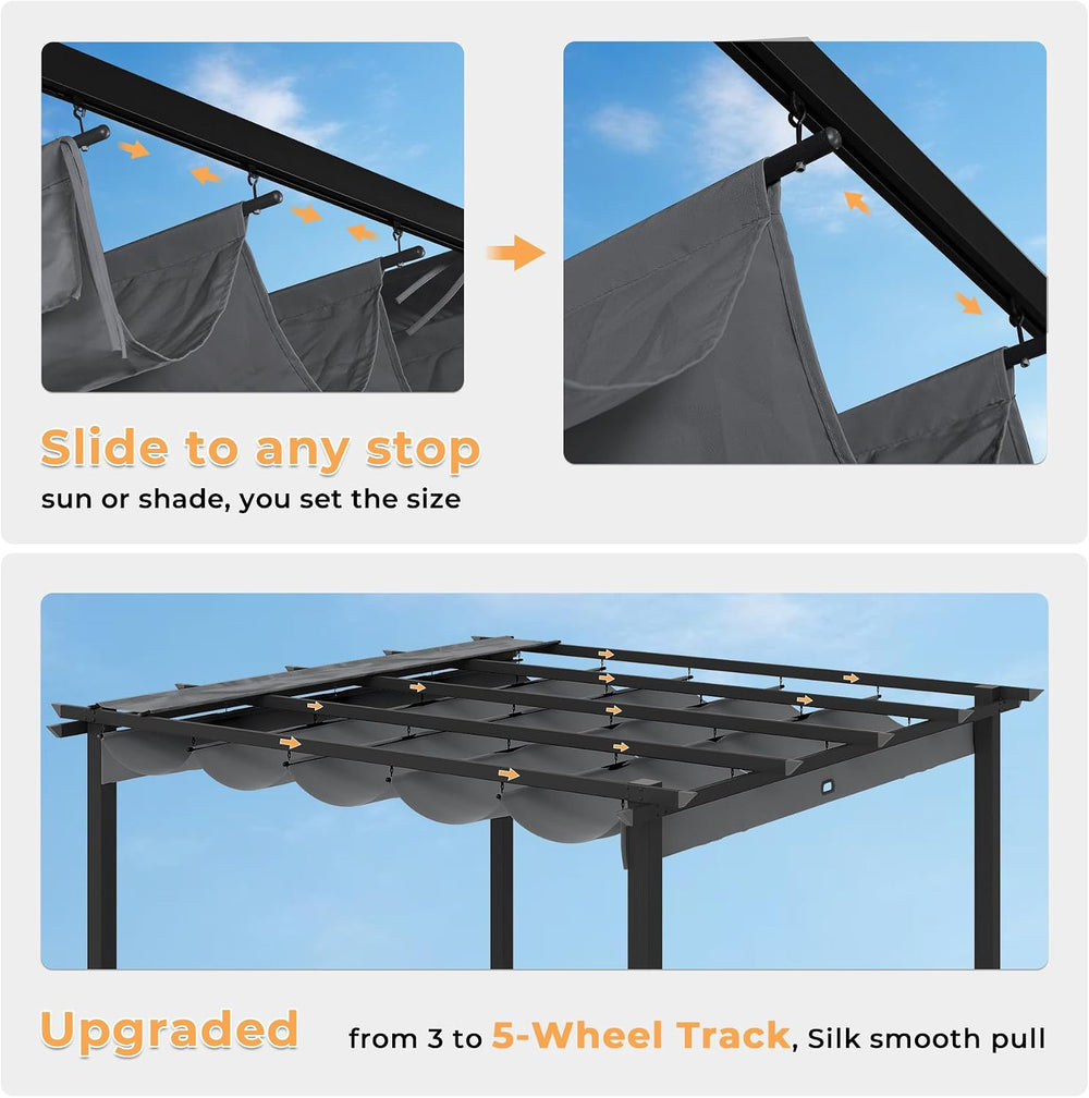 HAPPATIO 10' X 10' Retractable Pergola with Sun Shade Canopy, Patio A...