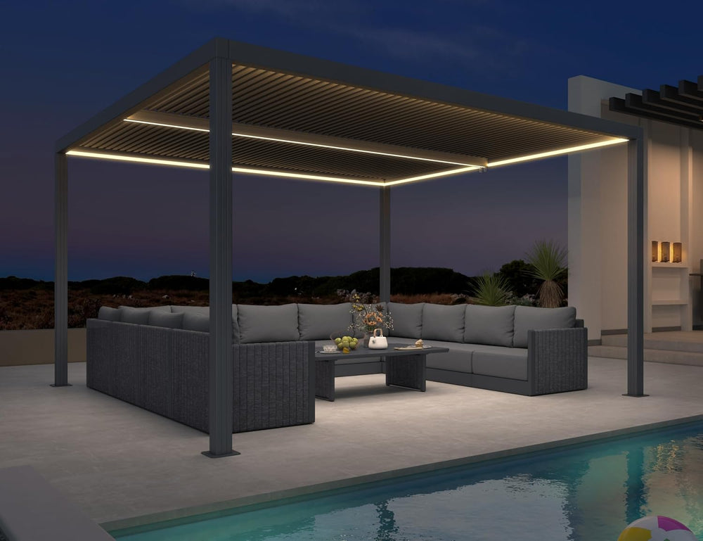PURPLE LEAF Louvered Pergola 12' x 14' 94AS LED Strip Light Windproof