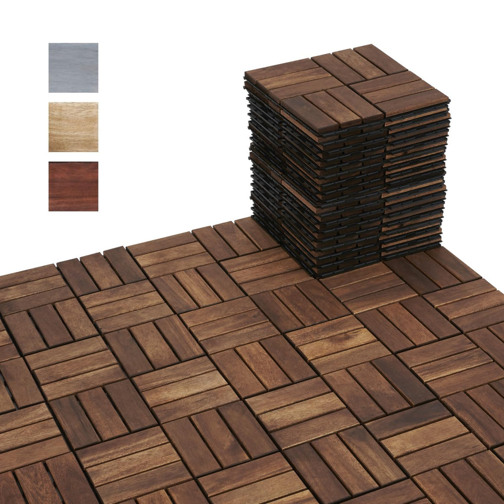 BEEFURNI Interlocking Acacia Wood Deck Tiles 12x12, 20PCS, Brown