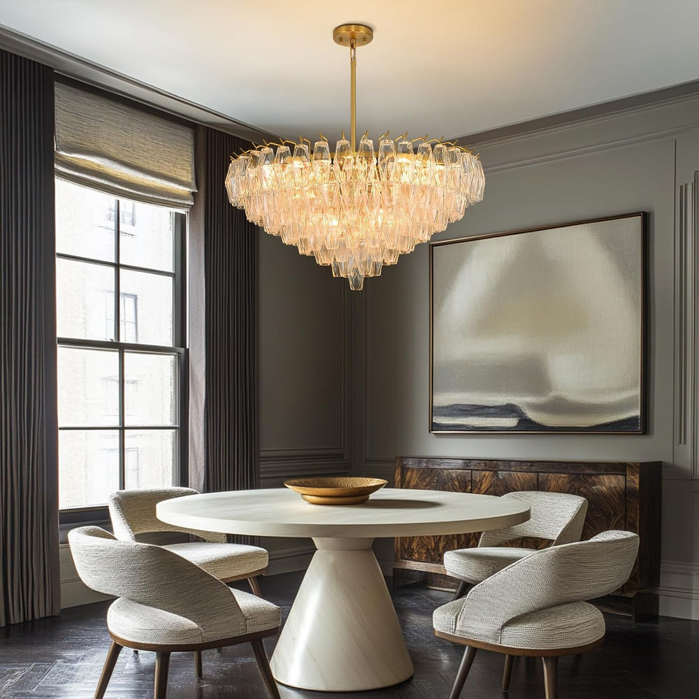 Gold Crystal Chandelier, 36" Modern Luxury Round Glass Crystal 8-Tier Ch...