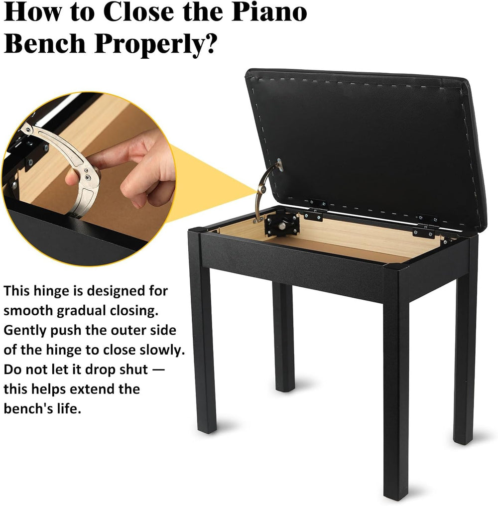 Piano Bench with Storage, Solid Wood Piano Stool Construction & High-Dens...