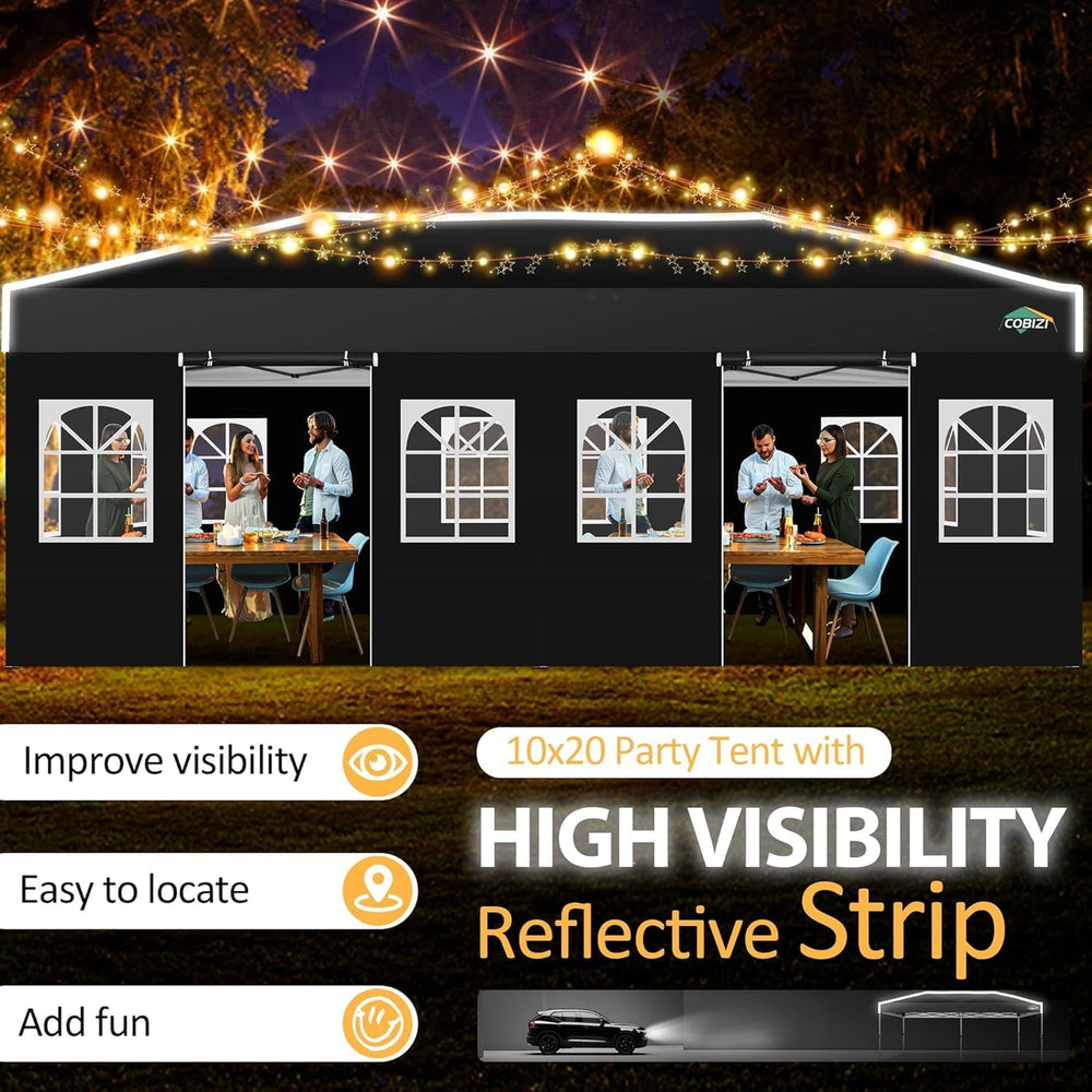 COBIZI 10x20 Pop Up Canopy with 6 Sidewalls One Push Setup, Black