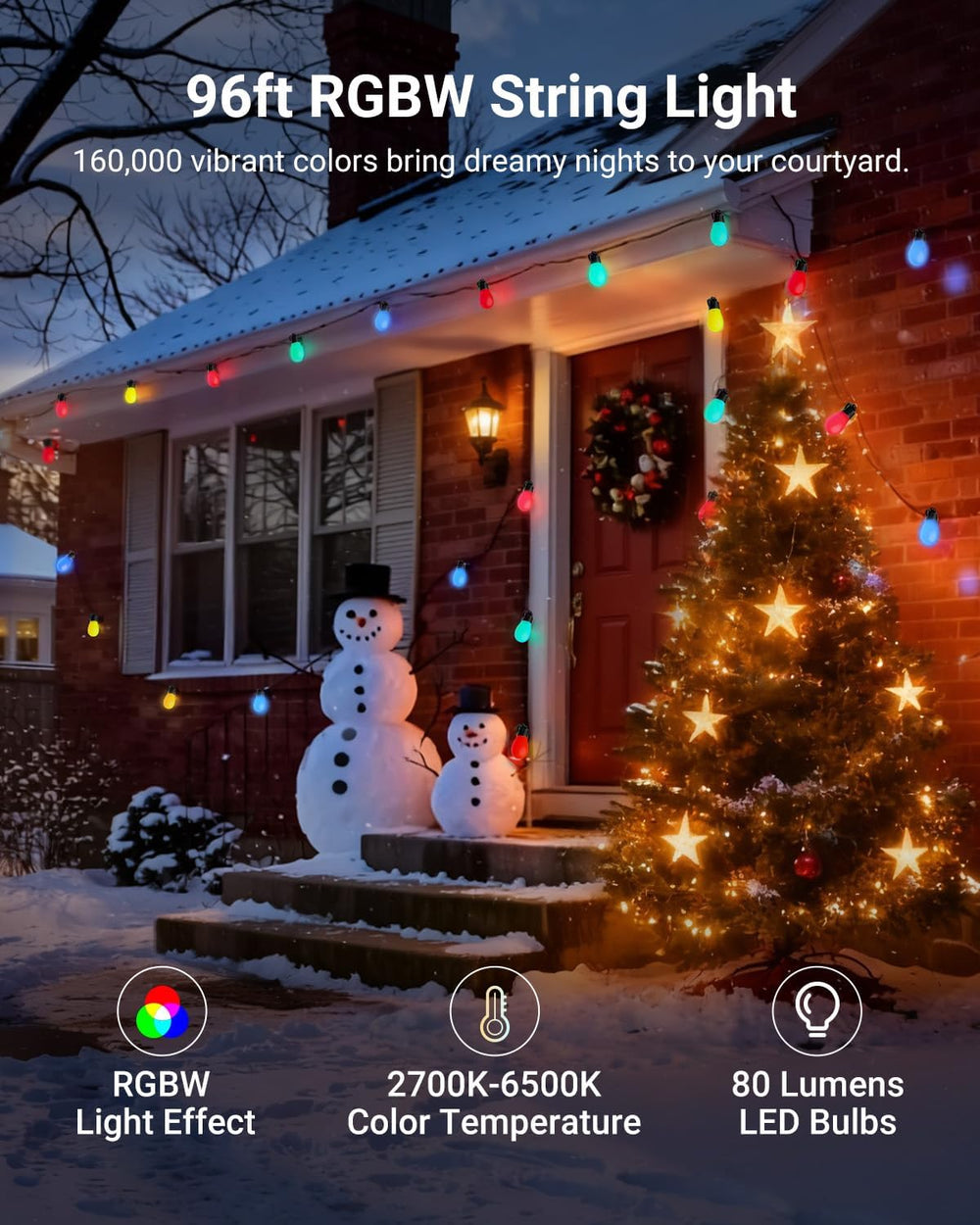 NEEWER 96ft Outdoor String Lights, App Control Smart AI RGB IC W Hanging Outs...