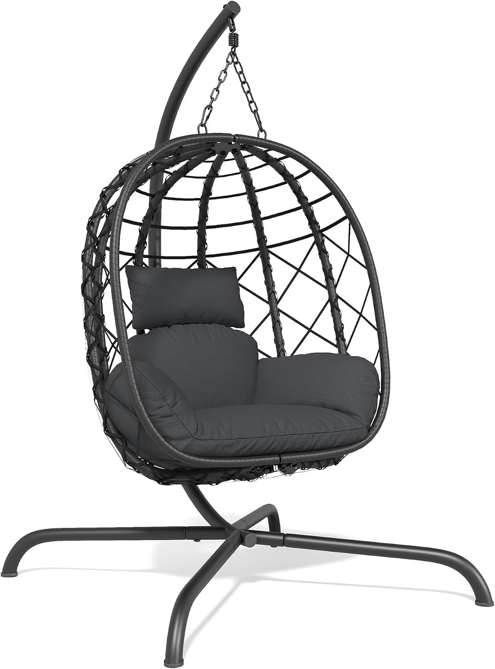 Hanging Egg Chair with Stand Patio Wicker Rattan Swing Chair Hammock Egg Chai...