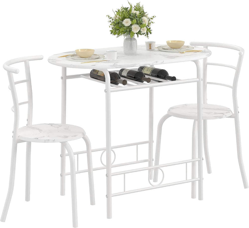 VECELO 3-Piece Dining Table Set for Kitchen Breakfast Nook, Faux Marbled Oval...