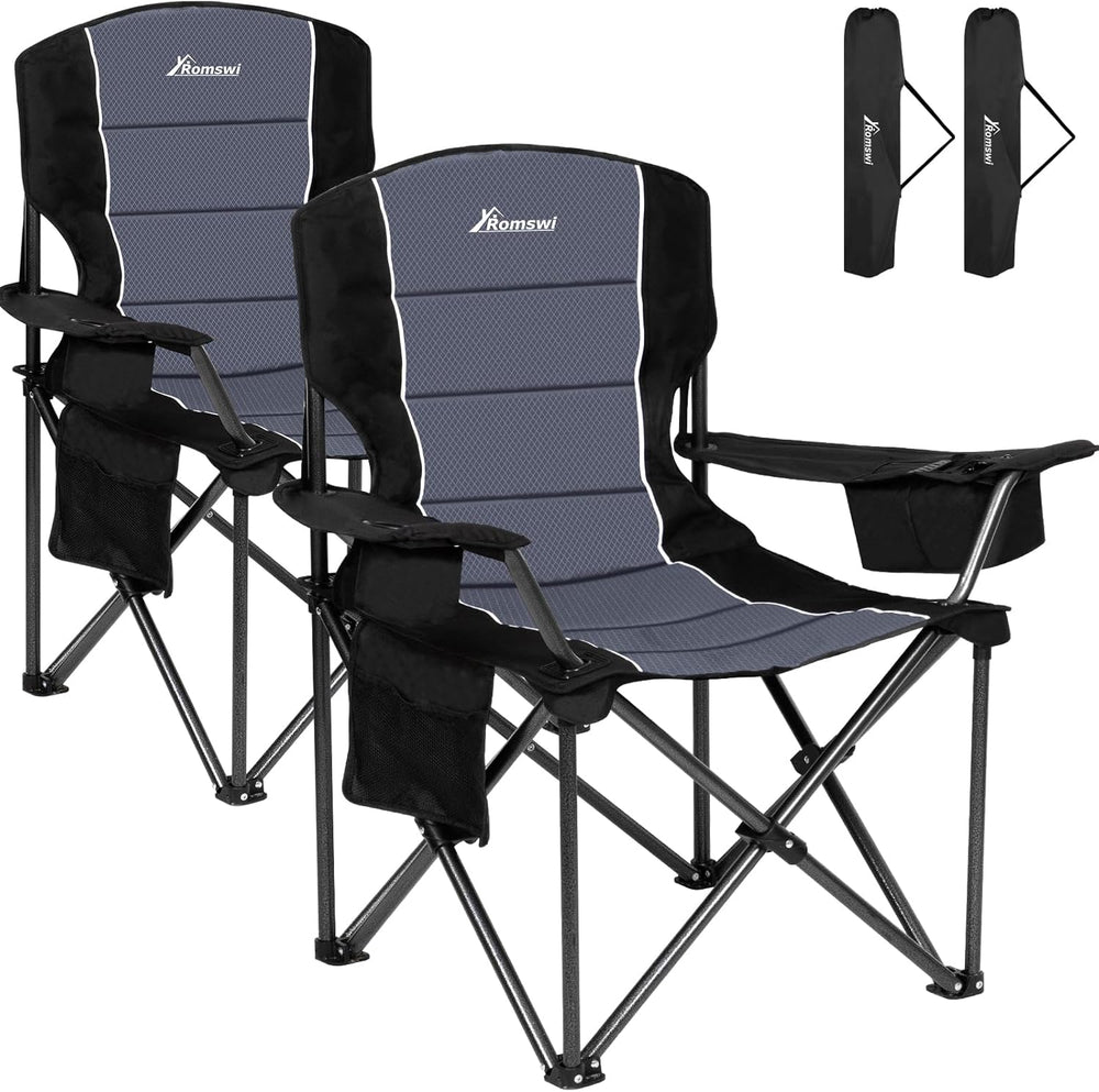 Romswi Oversized Camping Chairs,Heavy Duty Support 500 LBS,Padded Back & ...