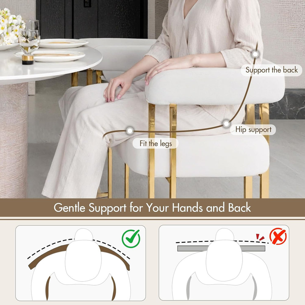 Hyfirm Beige and Gold Modern Dining Chairs Set of 2, Velvet Upholstered Barre...