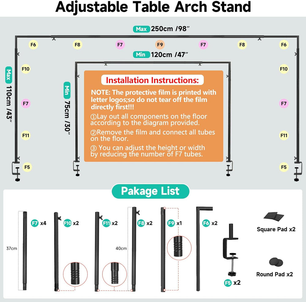 Over The Table Rod Stand with Clamps Adjustable 30"-43" Tall 47&quo...