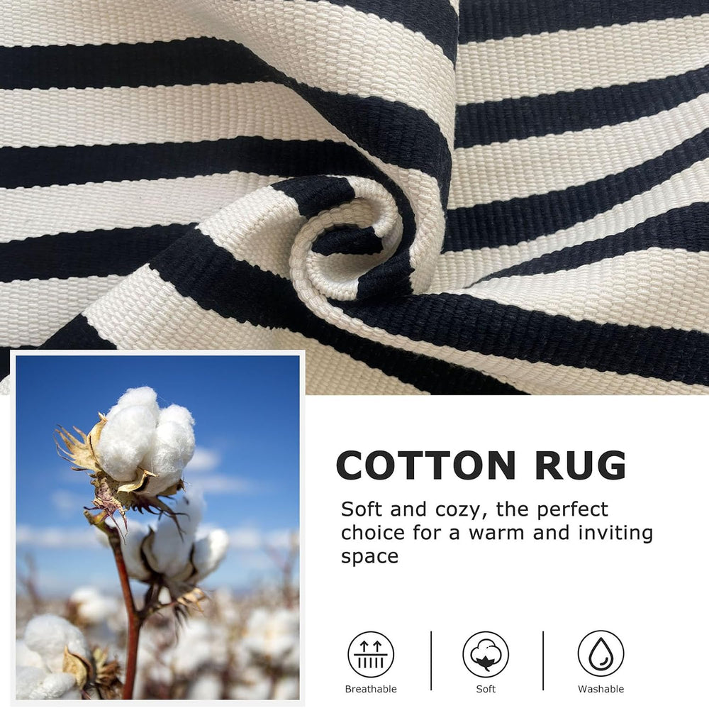 IOHOUZE 4x6 Striped Outdoor Rug, Washable Front Porch, Black Beige
