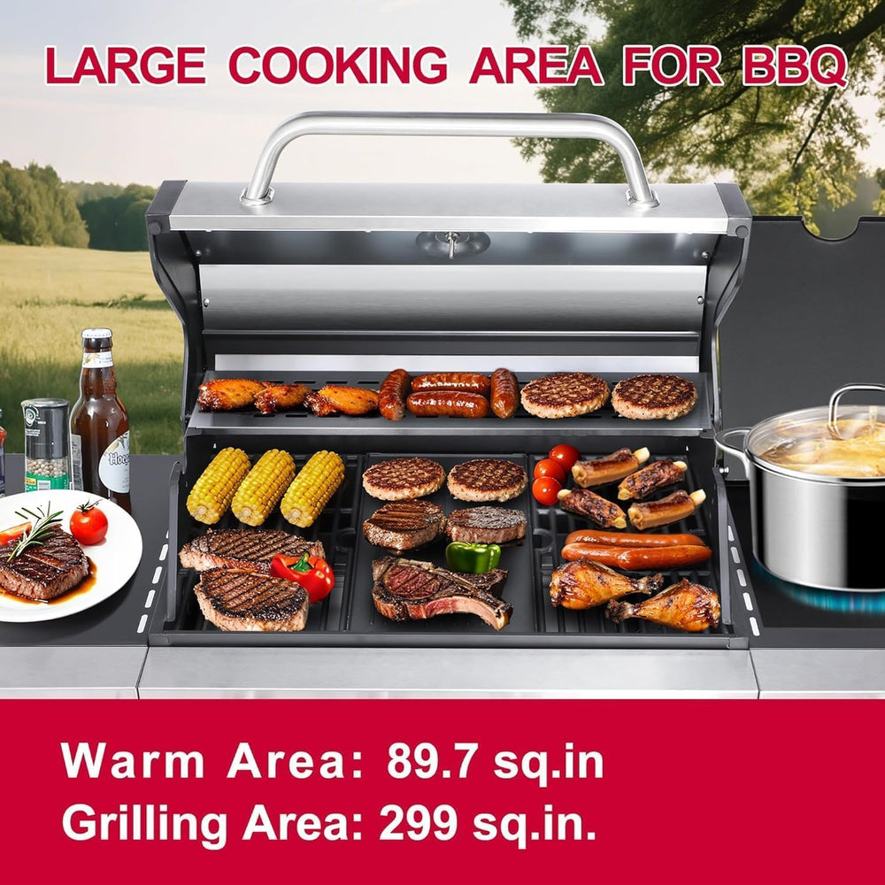 4-Burner Propane Gas Grill and Griddle Combo with Side Burner
