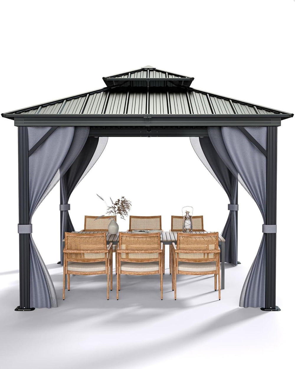 GarveeLife Hardtop Gazebo 10 ft x10 ft for All Weather, with Double Metal Roo...