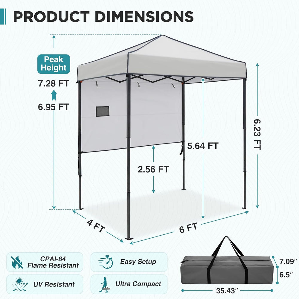EAGLE PEAK 6x4 Instant Pop Up Canopy Tent with 1 Half Wall, Gray