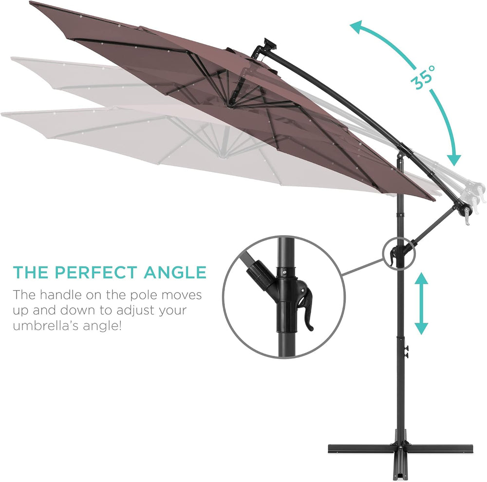 Best Choice Products 10ft Solar LED Offset Cantilever Hanging Market Patio Um...